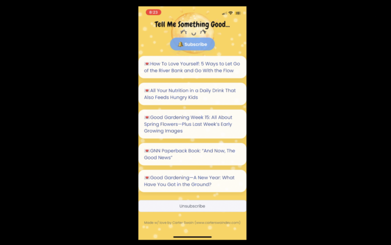 "Tell Me Something Good" app UI